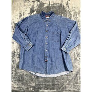 Dickies Mens Denim Button-Up Shirt 3XL Blue 100% Cotton Long Sleeve Casual